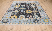 Load image into Gallery viewer, Modern Drama | Black & Blue Oushak Rug with Vibrant Touches