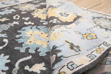 Load image into Gallery viewer, Modern Drama | Black & Blue Oushak Rug with Vibrant Touches