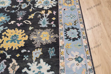 Load image into Gallery viewer, Modern Drama | Black & Blue Oushak Rug with Vibrant Touches