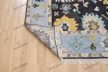 Load image into Gallery viewer, Modern Drama | Black & Blue Oushak Rug with Vibrant Touches