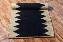 Load image into Gallery viewer, Handwoven Jute & Black Geometric Pattern Runner – Natural & Black