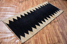 Load image into Gallery viewer, Handwoven Jute & Black Geometric Pattern Runner – Natural & Black