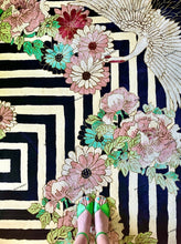 Load image into Gallery viewer, Hand Tufted Floral and Crane Designer Rug with Viscose Accents 10x14 Black & Navy Blue