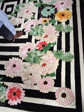 Load image into Gallery viewer, Hand Tufted Floral and Crane Designer Rug with Viscose Accents 10x14 Black & Navy Blue