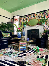 Load image into Gallery viewer, Hand Tufted Floral and Crane Designer Rug with Viscose Accents 10x14 Black & Navy Blue