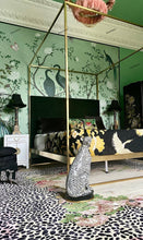 Load image into Gallery viewer, Hand-Tufted Floral Border Rug with Leopard Design 8x10 - (Black, White, and Pink)