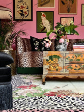 Load image into Gallery viewer, Hand-Tufted Floral Border Rug with Leopard Design 8x10 - (Black, White, and Pink)