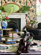 Load image into Gallery viewer, Hand Tufted Floral and Crane Designer Rug with Viscose Accents 10x14 Black & Navy Blue