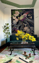 Load image into Gallery viewer, Hand-Tufted Designer Crane and Floral Rug with Viscose Accents 9' x 12' (Green and Pink)
