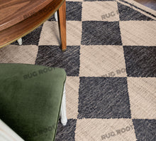 Load image into Gallery viewer, Handwoven Jute & Wool Rug with Diamond Checkered Pattern in Black & Natural – Flatweave