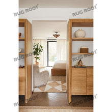 Load image into Gallery viewer, Handwoven Jute & Wool Rug – Natural & White Geometric Diamond Pattern