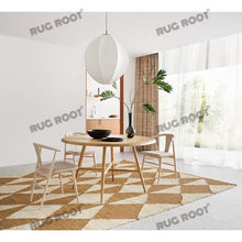 Load image into Gallery viewer, Handwoven Jute & Wool Rug – Natural & White Geometric Diamond Pattern