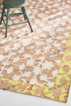 Load image into Gallery viewer, Handwoven Jute & Wool Rug with Floral Border Design - Natural, Yellow & Ivory