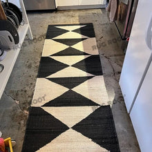 Load image into Gallery viewer, Handwoven Jute & Wool Runner Rug – Black & Natural White Geometric Pattern