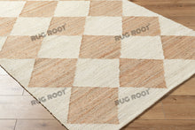 Load image into Gallery viewer, Handwoven Jute & Wool Rug with Geometric Diamond Design - Natural & Ivory