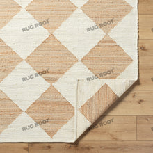 Load image into Gallery viewer, Handwoven Jute & Wool Rug with Geometric Diamond Design - Natural & Ivory