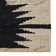Load image into Gallery viewer, Handwoven Jute & Wool Runner Rug – Black & Beige Tribal Geometric Pattern