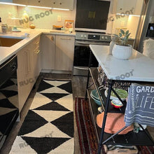 Load image into Gallery viewer, Handwoven Jute & Wool Runner Rug – Black & Natural White Geometric Pattern