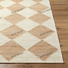 Load image into Gallery viewer, Handwoven Jute & Wool Rug with Geometric Diamond Design - Natural & Ivory