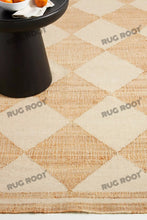 Load image into Gallery viewer, Handwoven Jute & Wool Rug with Diamond Checkered Pattern in Natural & Beige – Flatweave
