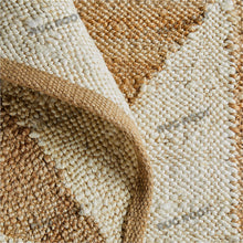 Load image into Gallery viewer, Handwoven Jute & Wool Rug – Natural & White Geometric Diamond Pattern