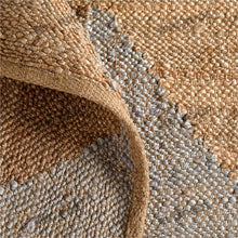 Load image into Gallery viewer, Handwoven Jute & Wool Rug – Grey & Natural Geometric Diamond Pattern