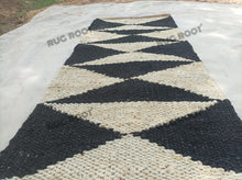 Load image into Gallery viewer, Handwoven Jute & Wool Runner Rug – Black & Natural White Geometric Pattern