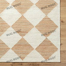 Load image into Gallery viewer, Handwoven Jute & Wool Rug with Geometric Diamond Design - Natural & Ivory