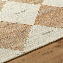Load image into Gallery viewer, Handwoven Jute & Wool Rug with Geometric Diamond Design - Natural & Ivory