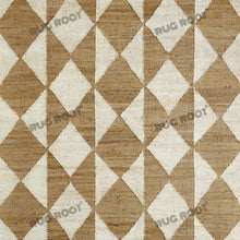 Load image into Gallery viewer, Handwoven Jute & Wool Rug – Natural & White Geometric Diamond Pattern
