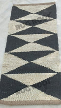 Load image into Gallery viewer, Handwoven Jute & Wool Runner Rug – Black & Natural White Geometric Pattern
