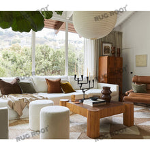 Load image into Gallery viewer, Handwoven Jute & Wool Rug – Natural & White Geometric Diamond Pattern