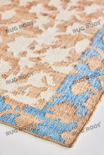 Load image into Gallery viewer, Handwoven Jute & Wool Rug with Floral Border Design - Natural, Blue & Ivory
