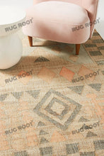 Load image into Gallery viewer, Handwoven Jute & Wool Rug with Geometric Tribal Pattern in Beige, Peach & Gray – Flatweave