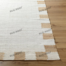 Load image into Gallery viewer, Handwoven Jute & Wool Rug with Minimalist Border Design - Natural, Beige & Brown