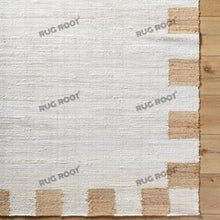Load image into Gallery viewer, Handwoven Jute & Wool Rug with Minimalist Border Design - Natural, Beige & Brown