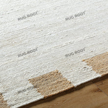 Load image into Gallery viewer, Handwoven Jute & Wool Rug with Minimalist Border Design - Natural, Beige & Brown