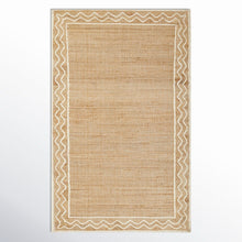 Load image into Gallery viewer, Handwoven Jute Rug with Ivory Zigzag Border – Flatweave