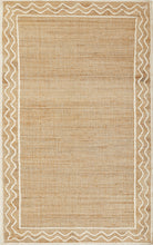 Load image into Gallery viewer, Handwoven Jute Rug with Ivory Zigzag Border – Flatweave