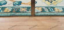 Load image into Gallery viewer, Coastal Oasis Oushak Hand Knotted Aqua Rug with Ivory Accents