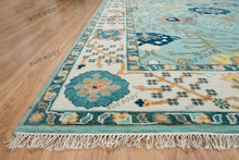 Load image into Gallery viewer, Coastal Oasis Oushak Hand Knotted Aqua Rug with Ivory Accents