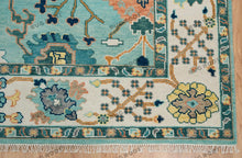 Load image into Gallery viewer, Coastal Oasis Oushak Hand Knotted Aqua Rug with Ivory Accents