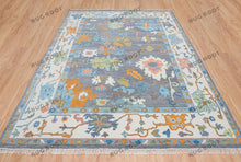 Load image into Gallery viewer, Silver Garden | Handwoven Grey Oushak Rug with Emerald Accents | Floral