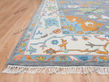 Load image into Gallery viewer, Silver Garden | Handwoven Grey Oushak Rug with Emerald Accents | Floral