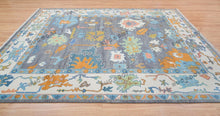 Load image into Gallery viewer, Silver Garden | Handwoven Grey Oushak Rug with Emerald Accents | Floral