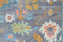 Load image into Gallery viewer, Silver Garden | Handwoven Grey Oushak Rug with Emerald Accents | Floral