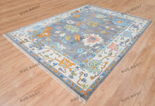 Load image into Gallery viewer, Silver Garden | Handwoven Grey Oushak Rug with Emerald Accents | Floral