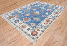 Load image into Gallery viewer, Sapphire Seascape | Handwoven Oushak Rug with Ruby Accents | Blue & Ivory