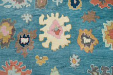 Load image into Gallery viewer, Teal Oushak Rug Handknotted | Turkish Rug with Ivory Accent