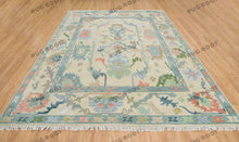 Load image into Gallery viewer, Serene Slumber Sand Oushak Rug with Coral, Green, and Pale Blue Accents